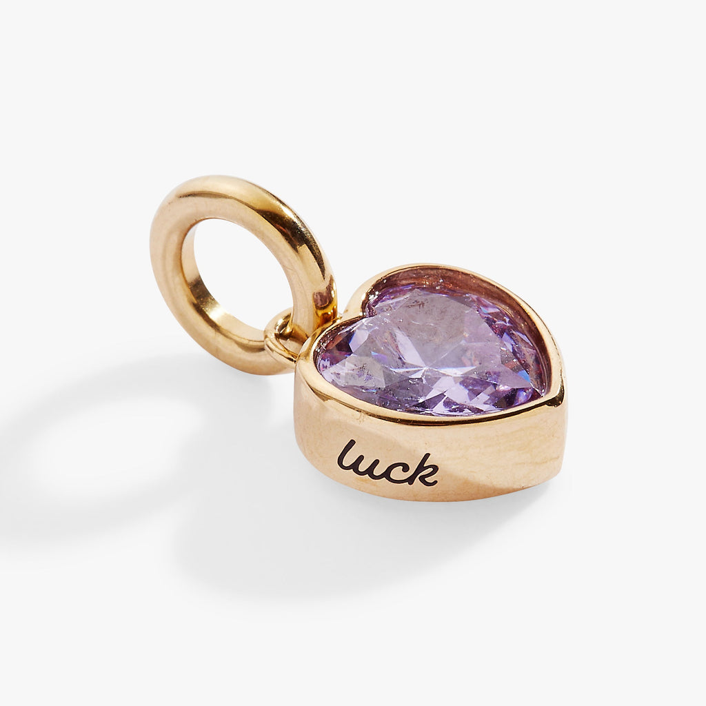 June Luck Heart Birthstone Charm with Alexandrite-Colored CZ