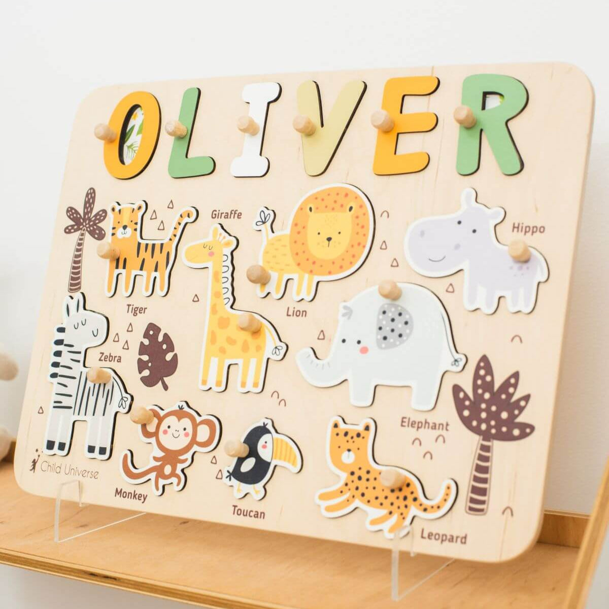 Personalized Jungle Themed Name Puzzle Board - Wooden Gift