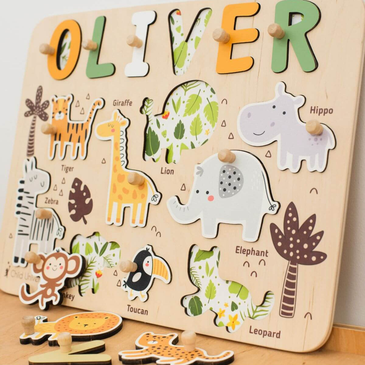 Personalized Jungle Themed Name Puzzle Board - Wooden Gift