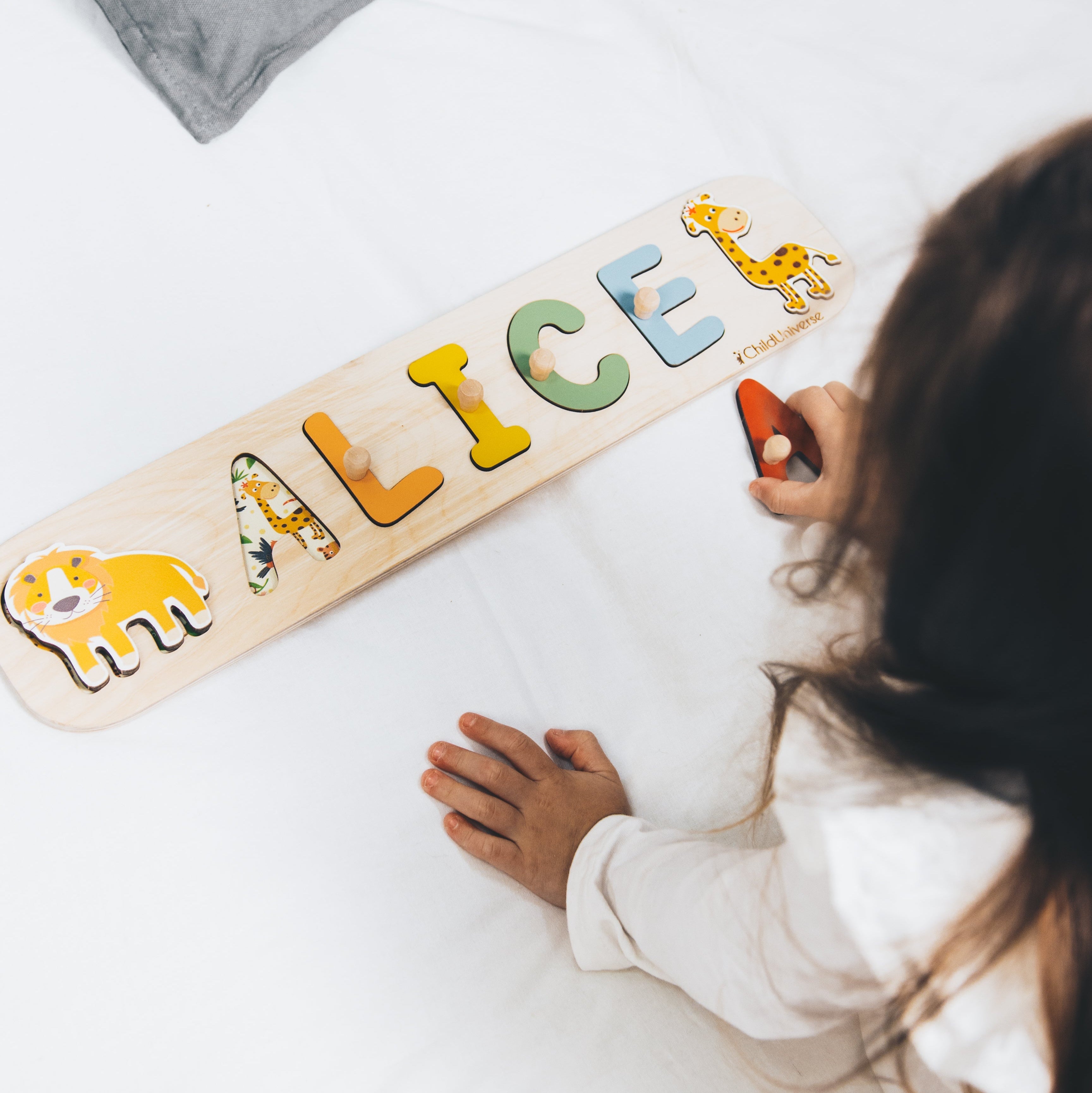 Personalized Safari Name Puzzle Wooden Montessori Learning Toy