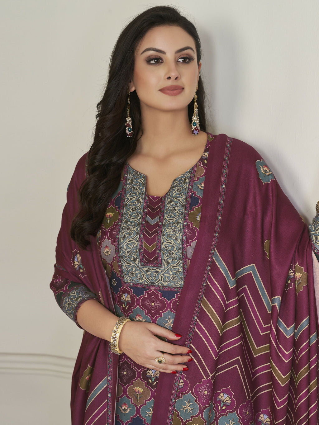 Women's Multicolor Pashmina Digital Printed Straight Kurta Set