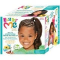 Just For Me No-Lye Conditioning Crème Relaxer Kit in teal and pink packaging
