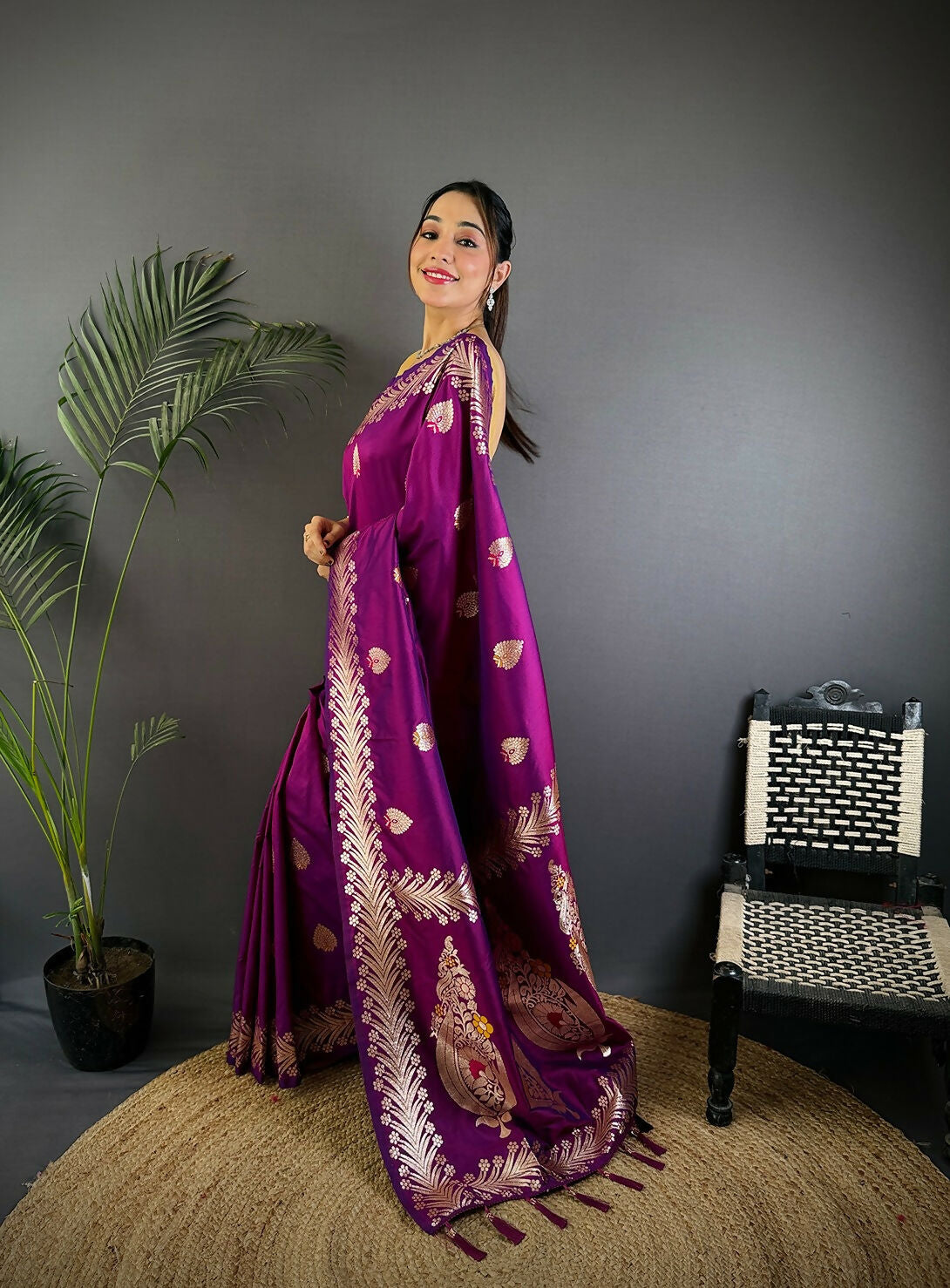 Purple Woven Banarasi Soft Silk Saree with Blouse