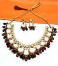 Close up of artisan Kundan stone studded gold plated jewellery set