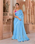 A beautiful sky blue cotton saree, perfect for a fresh and trendy ethnic look.