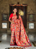 Red Kanjivaram Paithani Silk saree with intricate Zari and Meenakari weaving