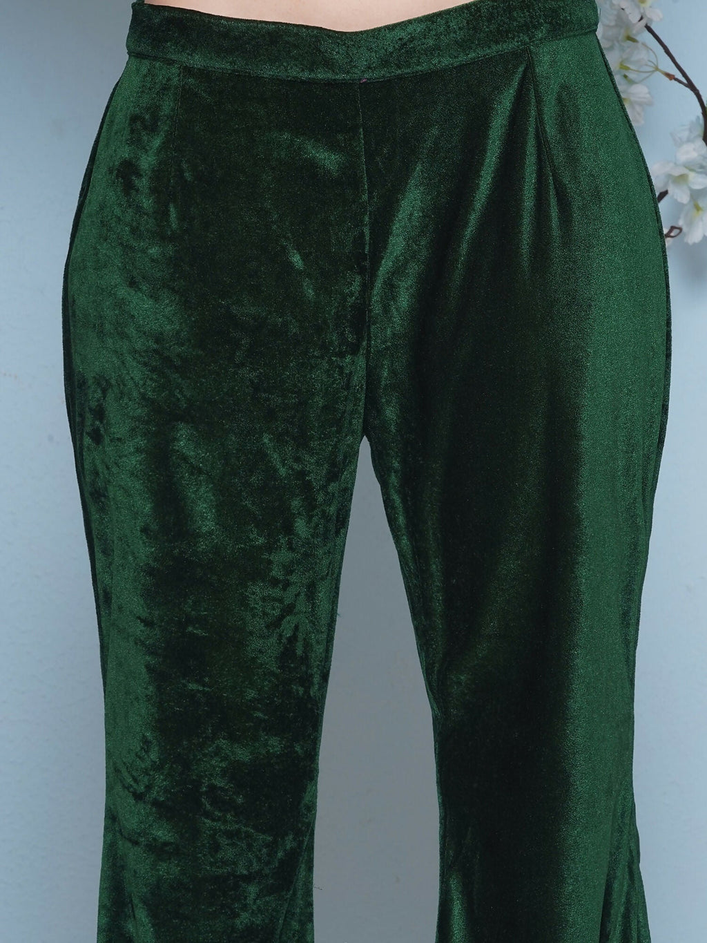 Green Velvet Hand Embellished 2-Piece Co-ord Set
