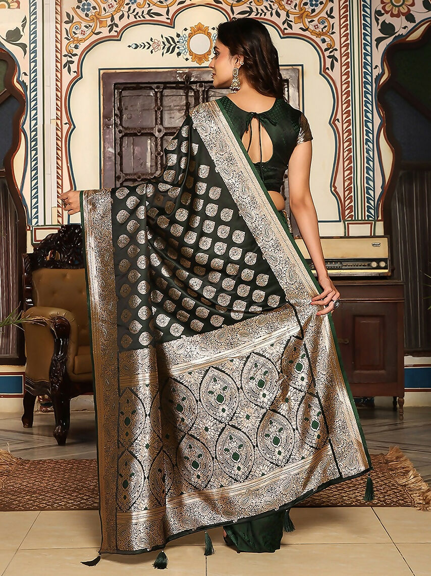 Dark Green Silk Saree with Matching Blouse Piece
