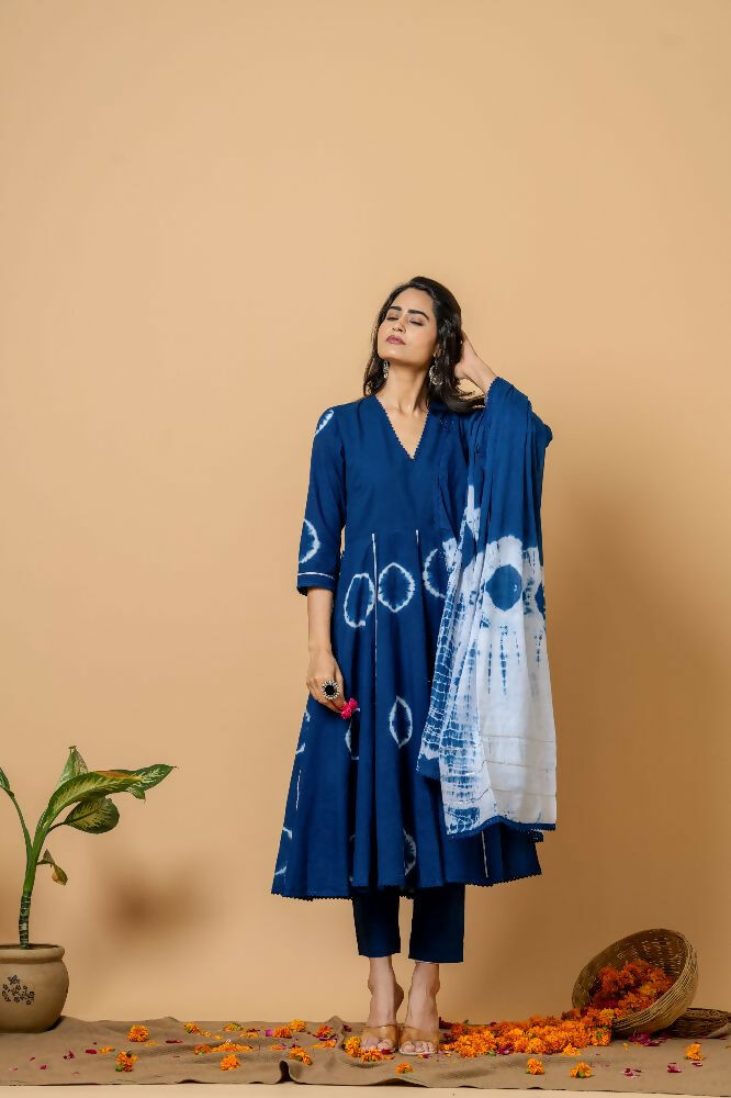 Blue Tie & Dye Cotton Suit Set for Women
