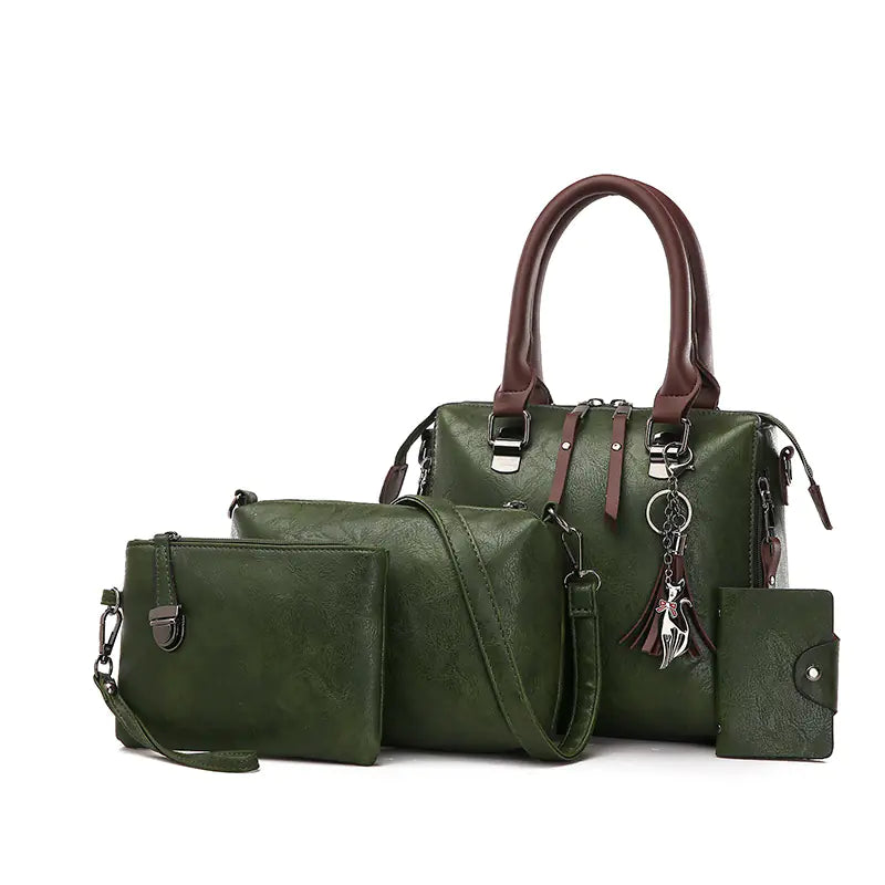 Luxury Women’s Leather Handbag & Wallet 4-Piece Set