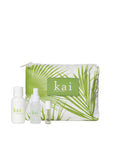 kai x ALOHA Collection travel set featuring beauty products and a signature splash-proof pouch