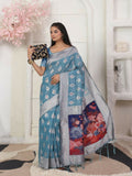 Shree Shyam Fashion Linen Cotton Sky Blue Saree