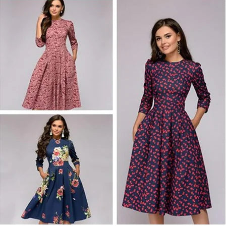 Women's A-Line Floral Dress - Vintage Party Style