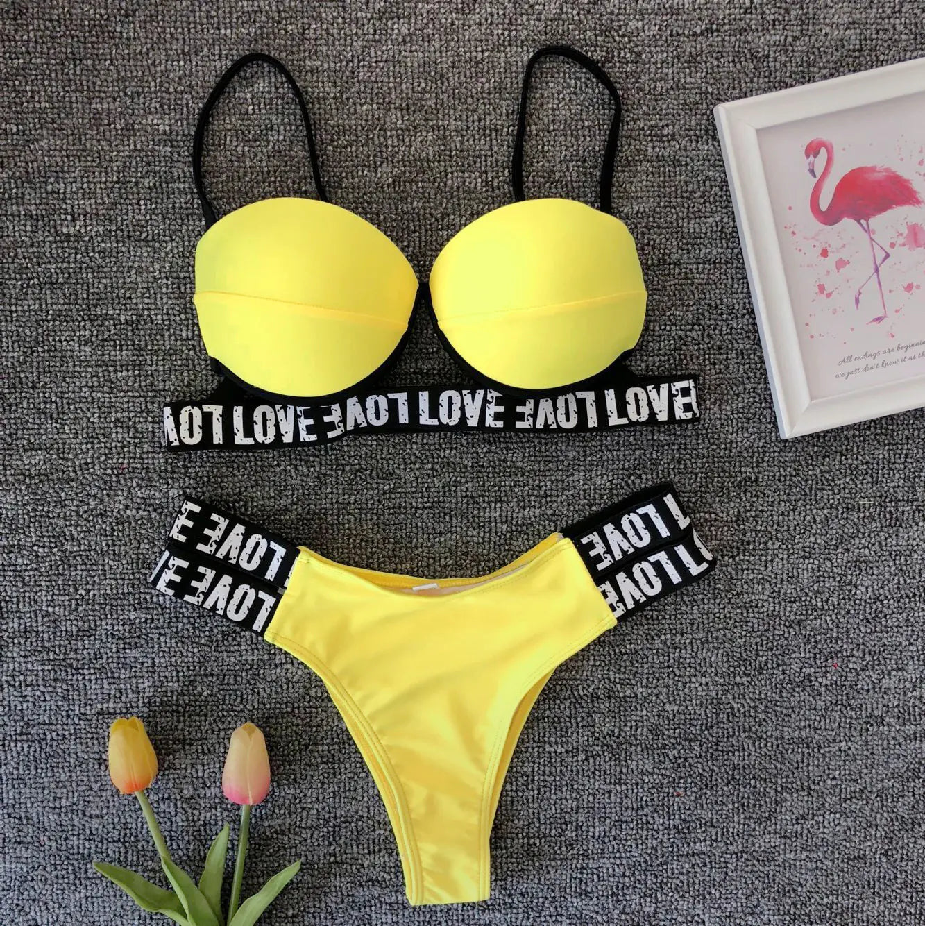 Women's Letter Print Bikini Swimsuit Set with Padded Top - Image 19