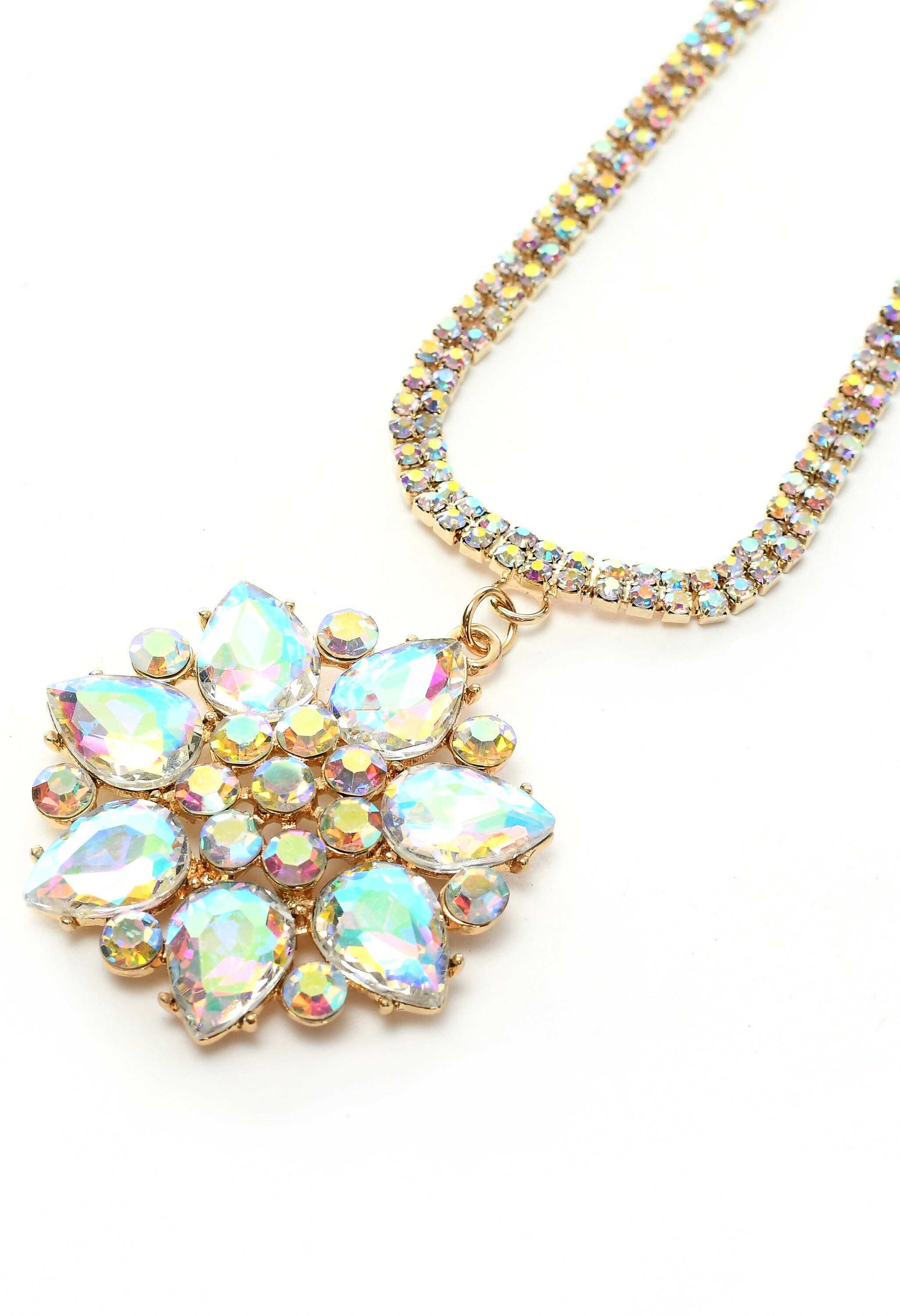 Statement AD Stone Long Necklace with Gold-Polished Finish