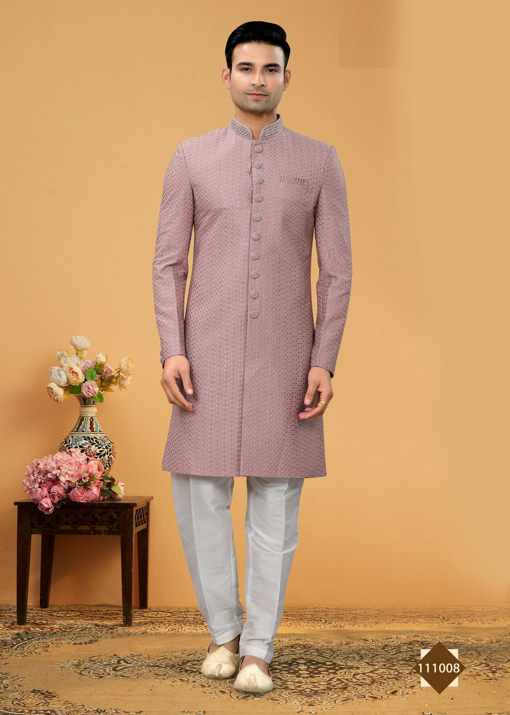 Light purple plain boys kurta pyjama set for traditional events