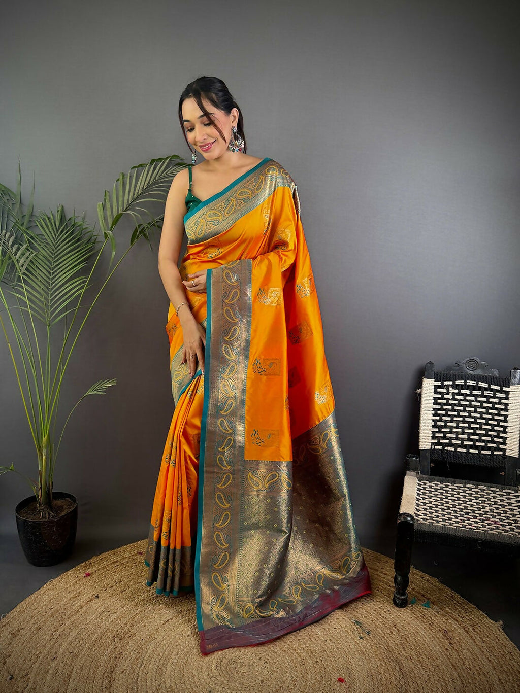 Grey Peacock Banarasi Silk Saree featuring elegant weaving