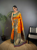 Grey Peacock Banarasi Silk Saree featuring elegant weaving