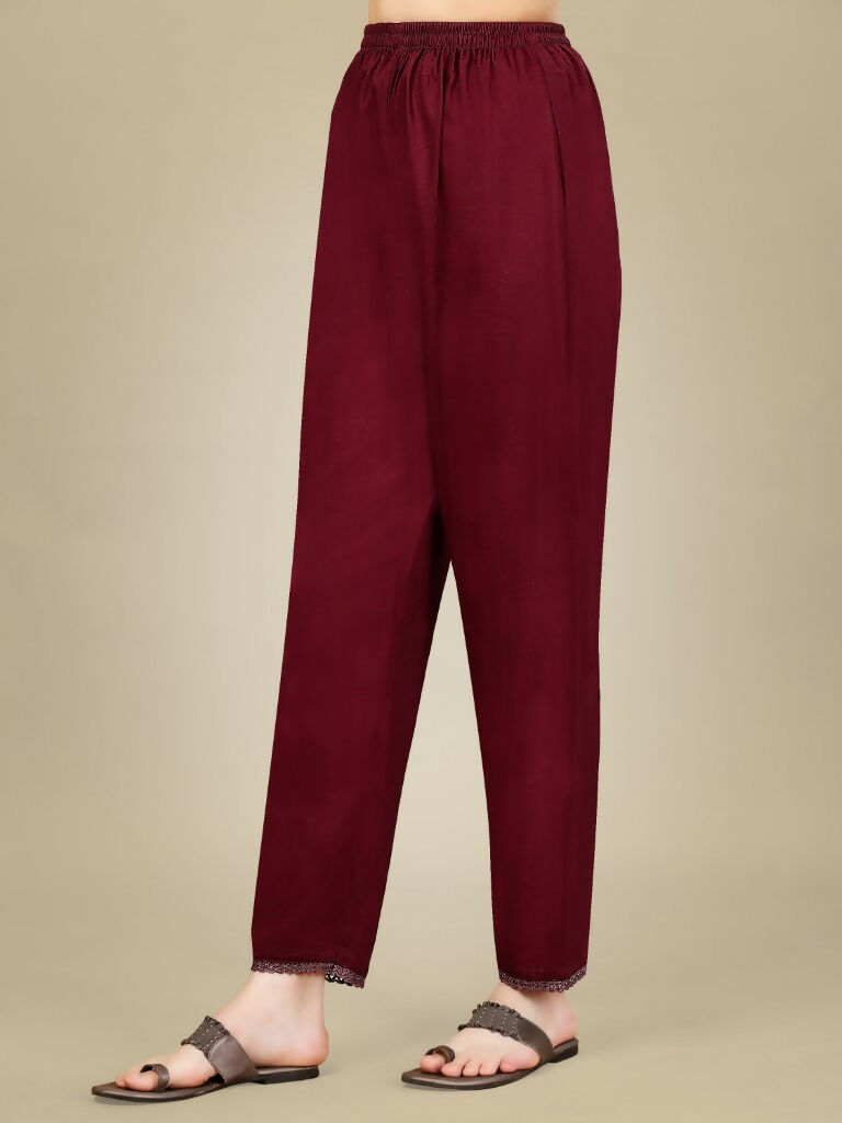 Women's Maroon Silk Blend Straight Kurta with Trouser and Dupatta