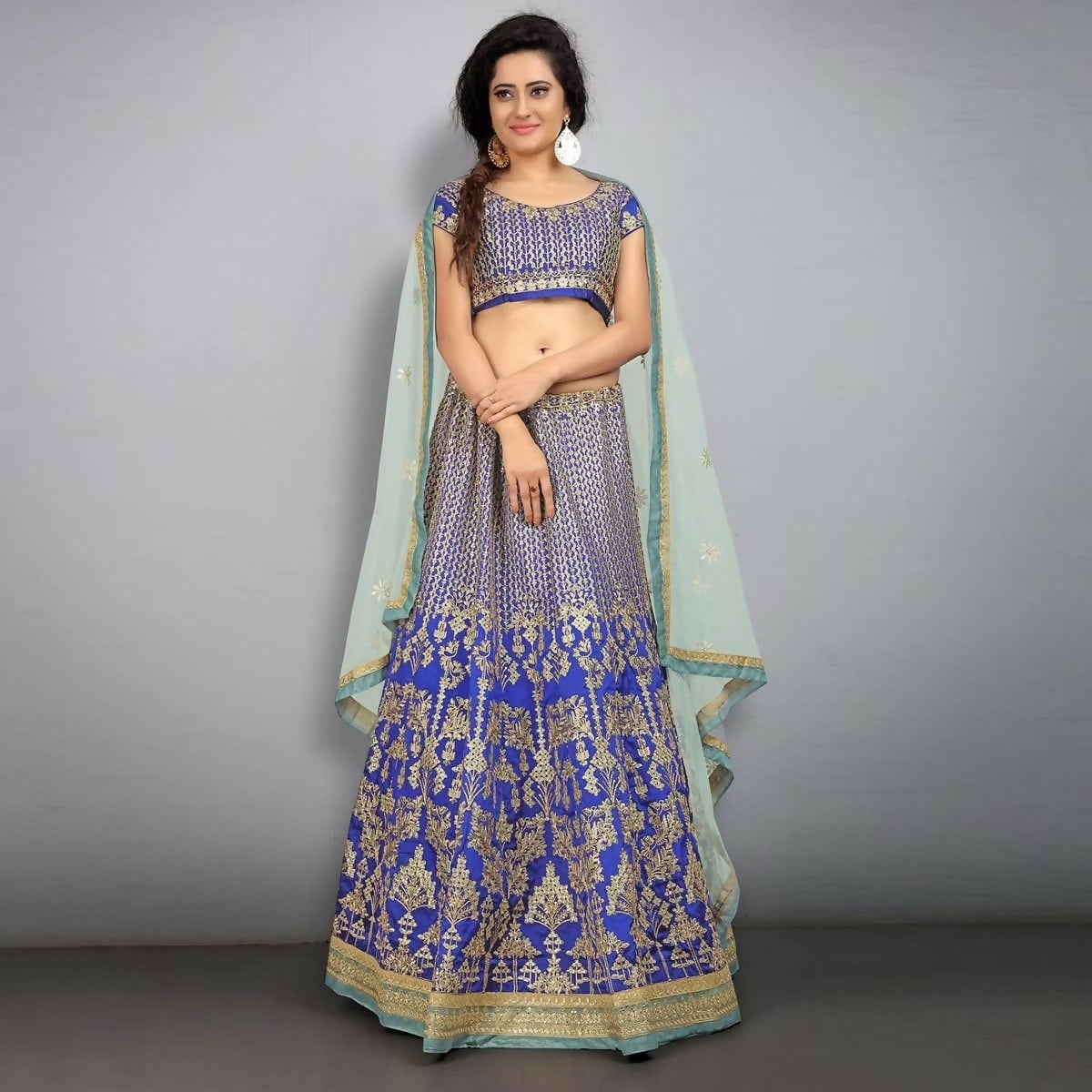 Royal Blue Taffeta Silk Lehenga Choli with embroidery and sequins