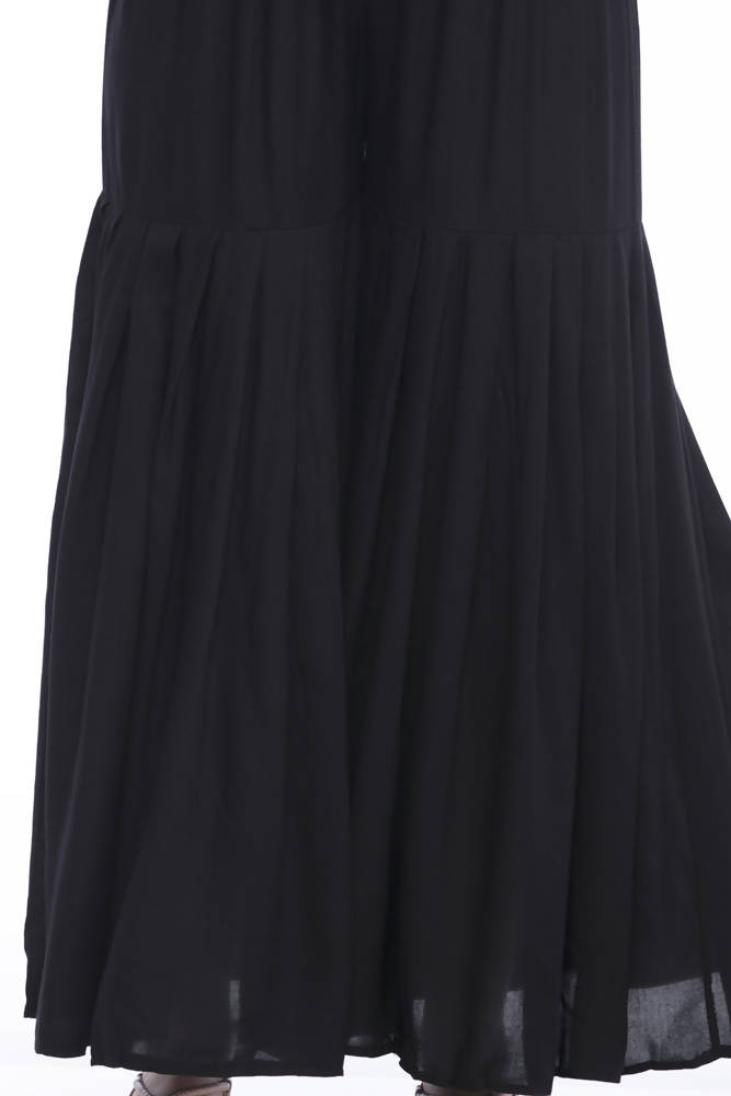 Girls Black Cotton Palazzo Pants with Adjustable String Closure