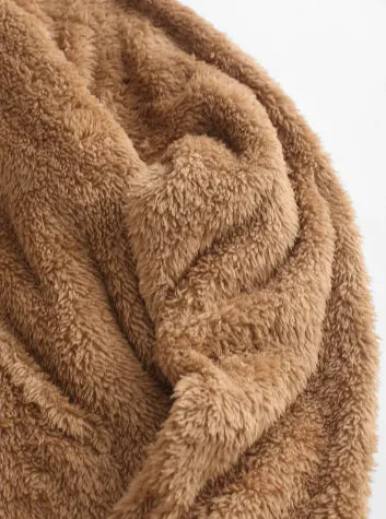 Women's Brown Fuzzy Fleece Hooded Sweatshirt Winter Pullover - Image 5