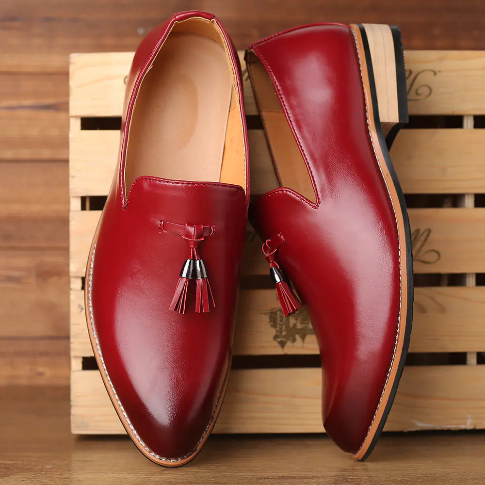 Men's Pointed Toe Leather Dress Shoes - Slip-On Style