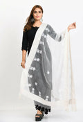 White organza dupatta for women with all-over floral chikan embroidery