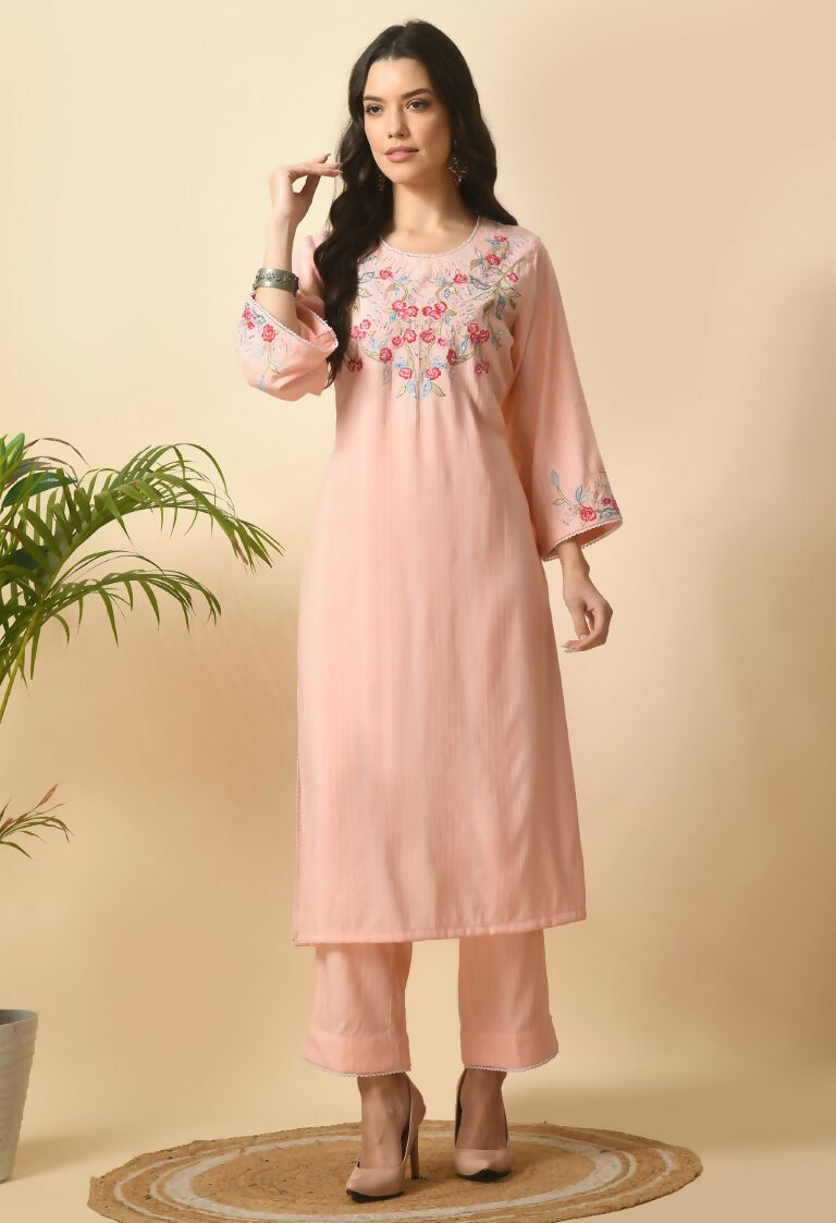 Soft peach cotton rayon kurta set for women