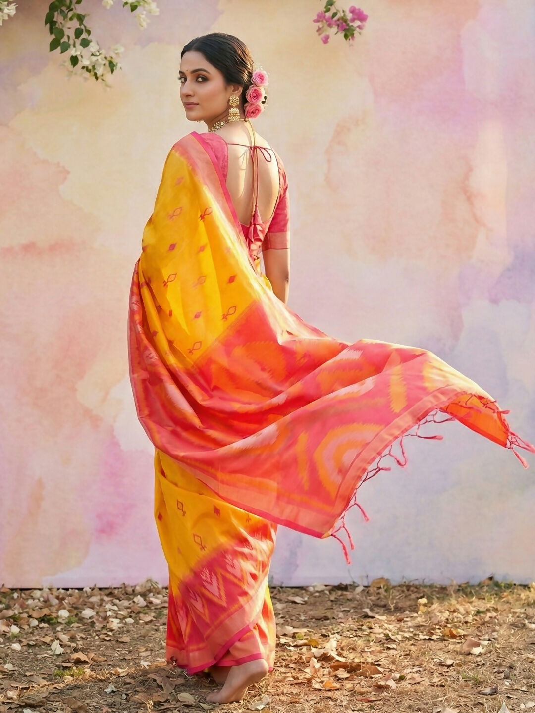 Yellow Soft Silk Saree with Matching Blouse