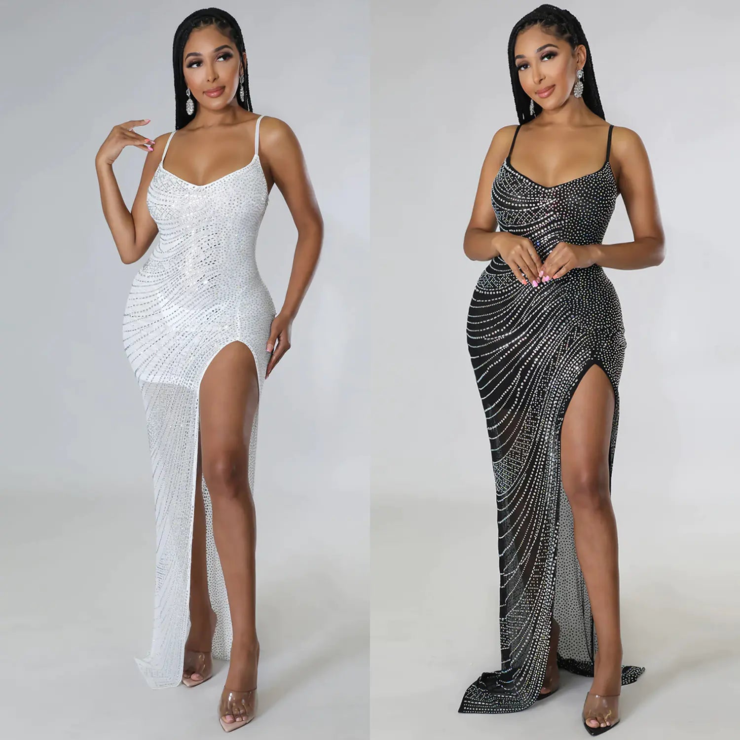 Women's Rhinestone Embellished Strappy Maxi Dress Formal Gown - Image 4