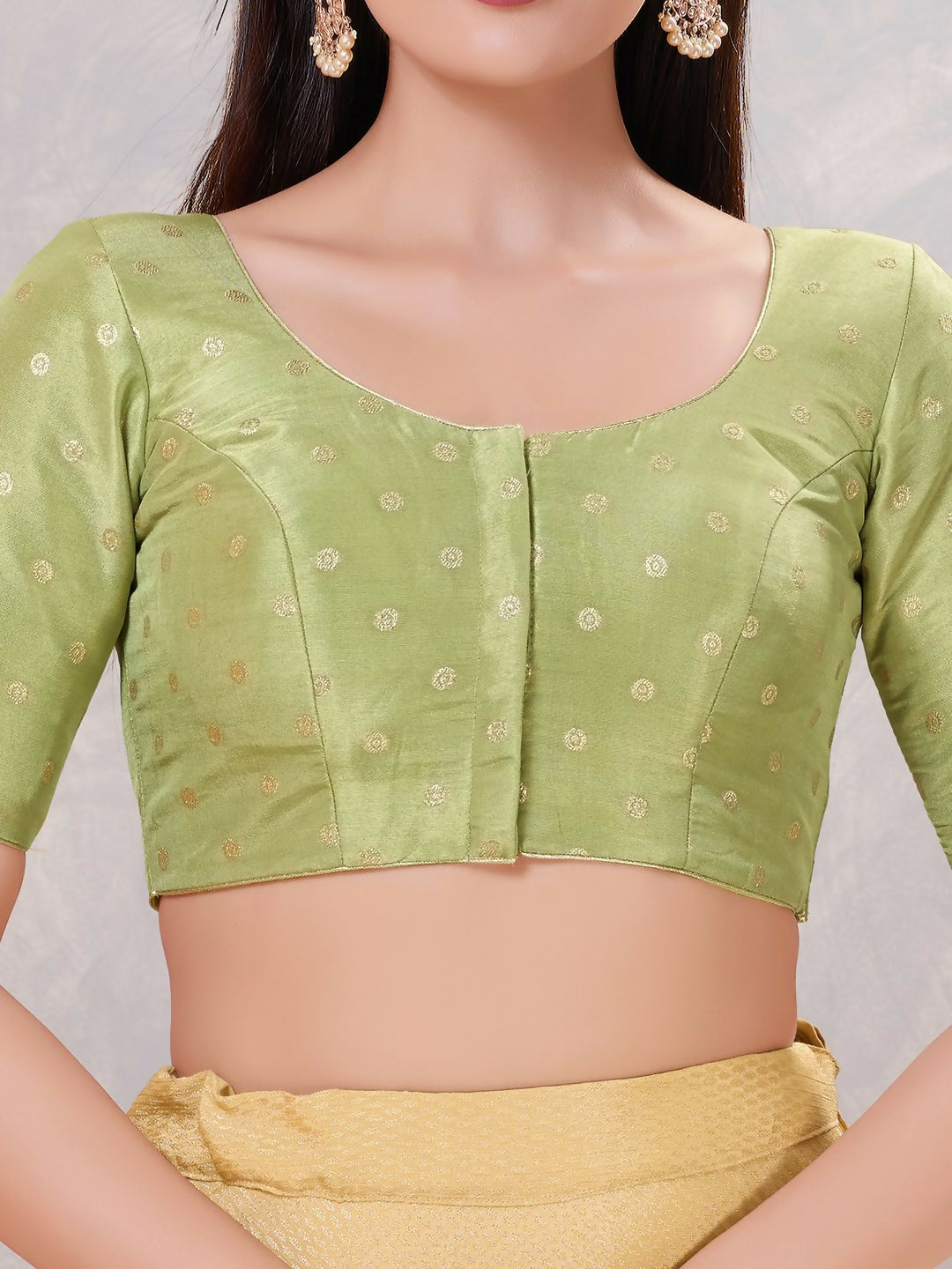 Women's Pista-Green Silk Stitched Blouse
