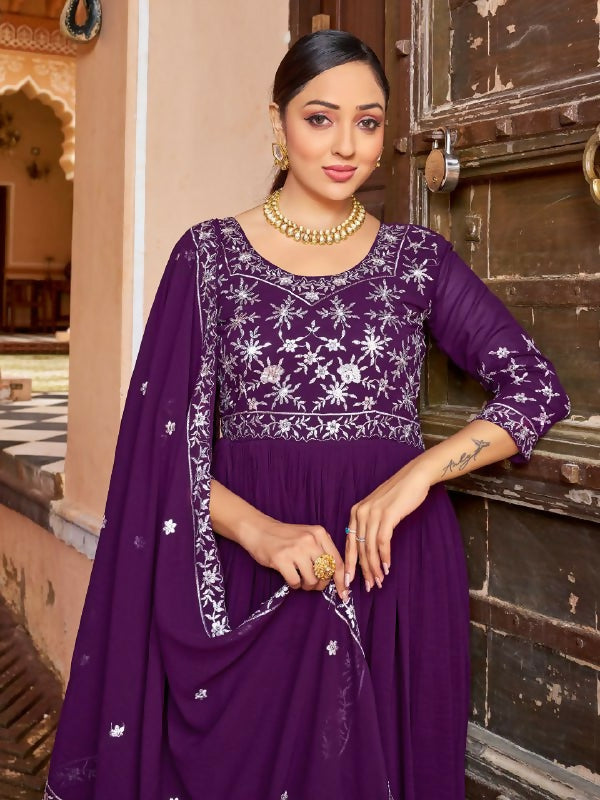 Joban Fashion Purple Readymade Dress With Sequins embroidery Work