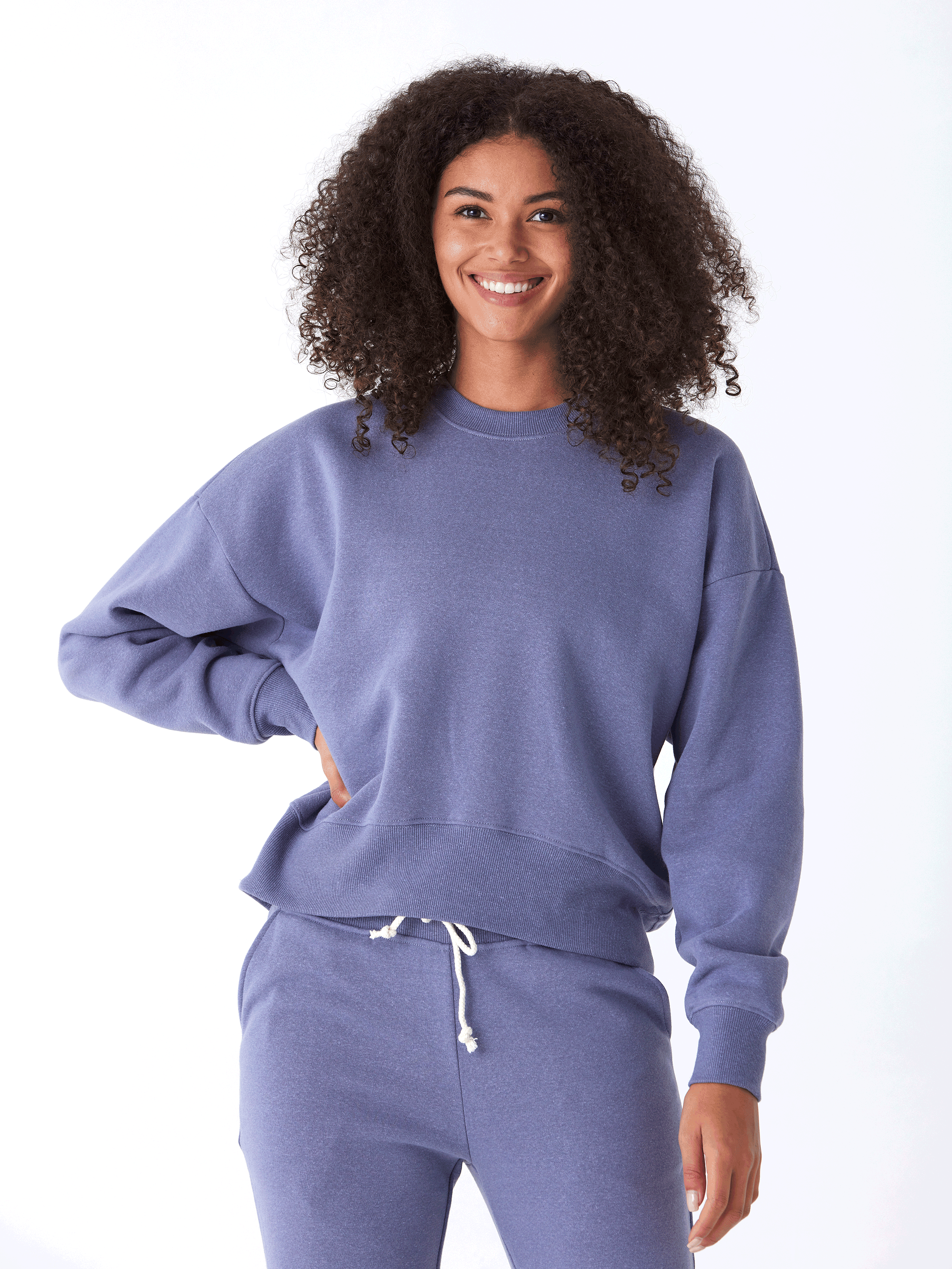 Naia Women's Cropped Triblend Fleece Pullover in Blue
