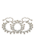 Close-up of an intricate oxidised silver adjustable anklet with traditional Kamal Johar detailing.