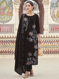 Jyoti Fashion women's brown velvet straight kurta set with intricate Resham thread, Jari, and sequin embroidery.