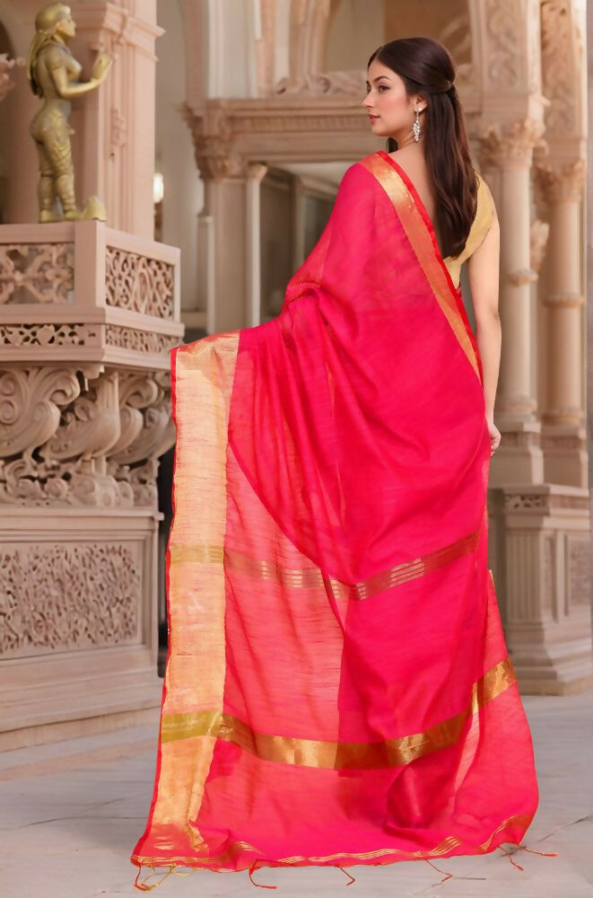 Women's Trendy Pink Cotton Saree with Matching Blouse