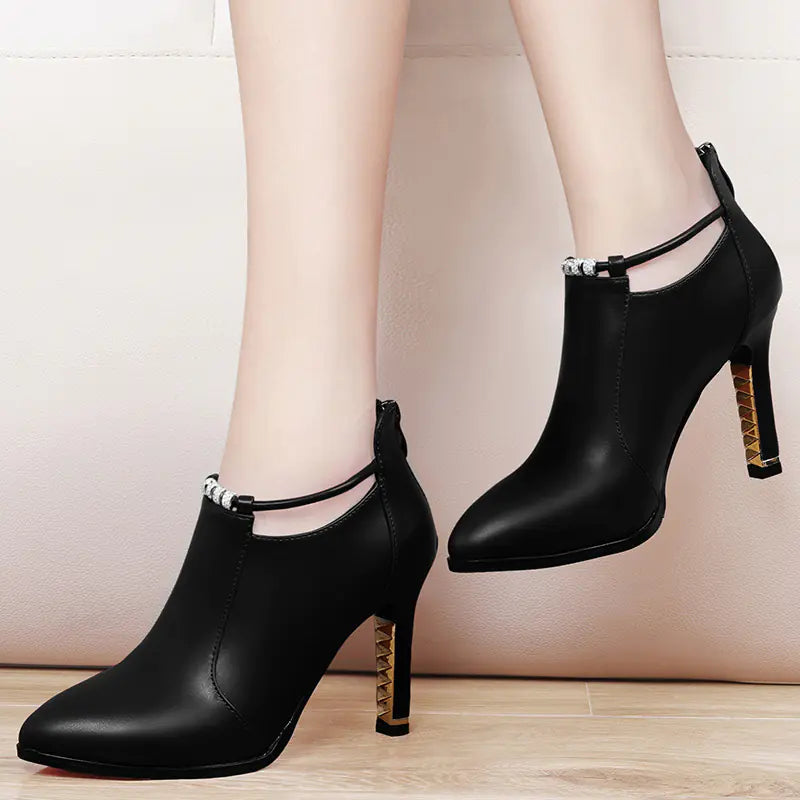 Women's Korean Style Pointed Toe Heels with Decorative Studded Heel - Image 4