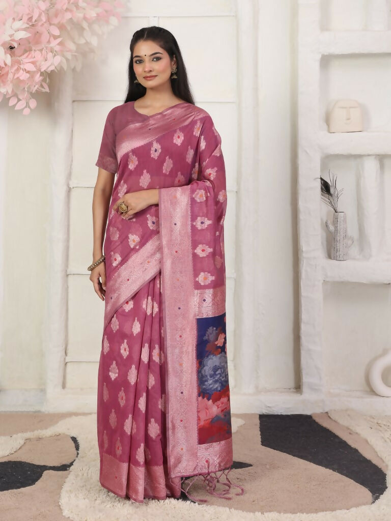 Shree Shyam Fashion Linen Cotton Pink Saree