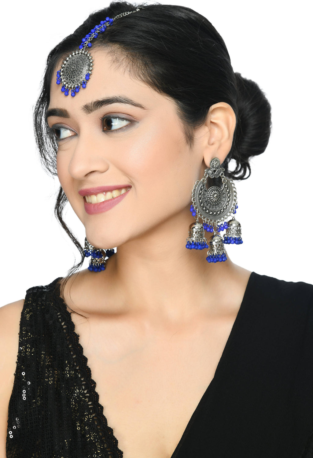 Silver Jhumka Earrings with Maang Tikka for Ethnic Occasions