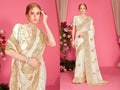 White Fendi two tone silk saree with heavy Zari and Zircon embroidery
