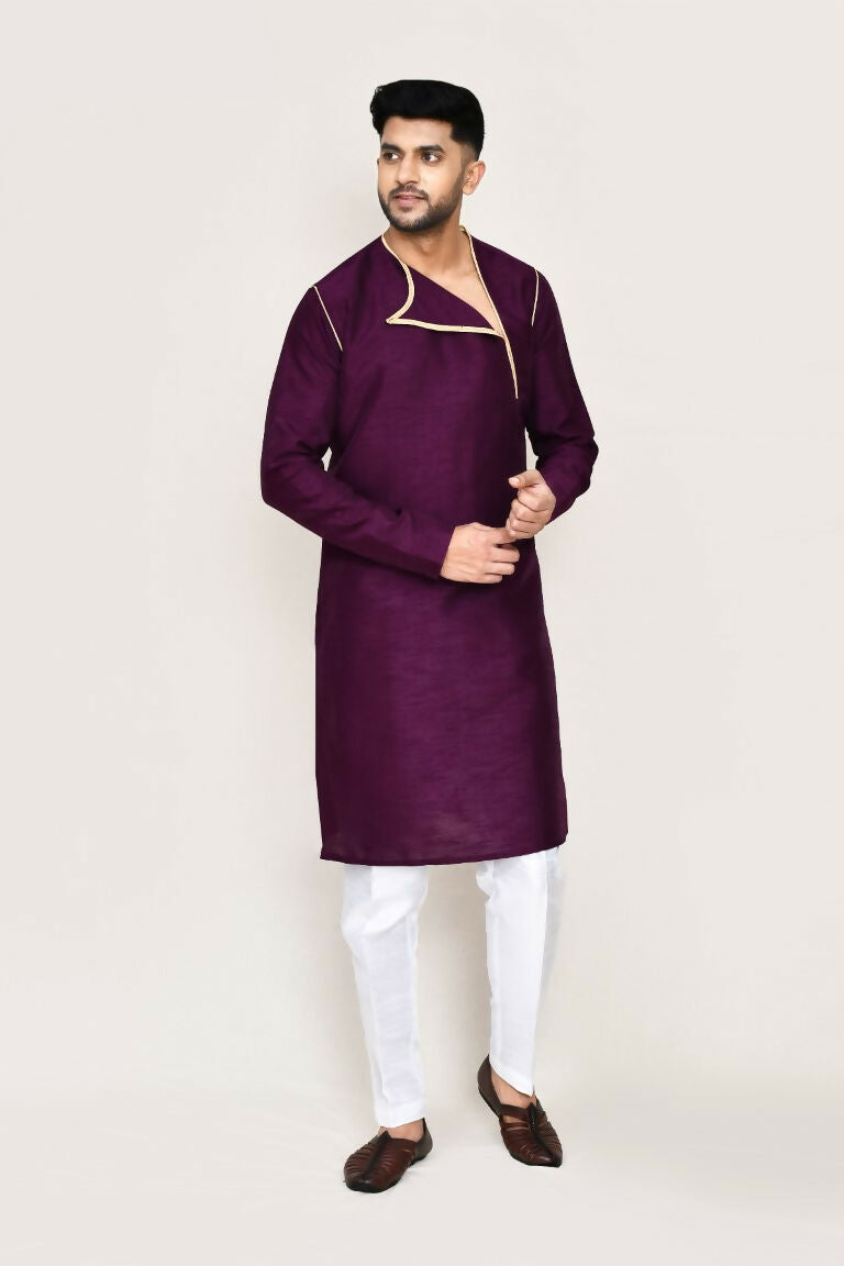 Purple Art Silk Kurta Set with Straight Fit Pants