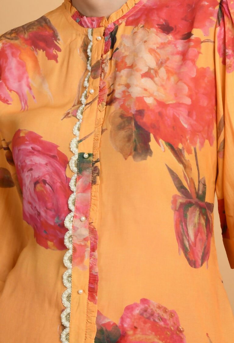 Mustard Maslin Kurta Set with Shantoon Bottoms