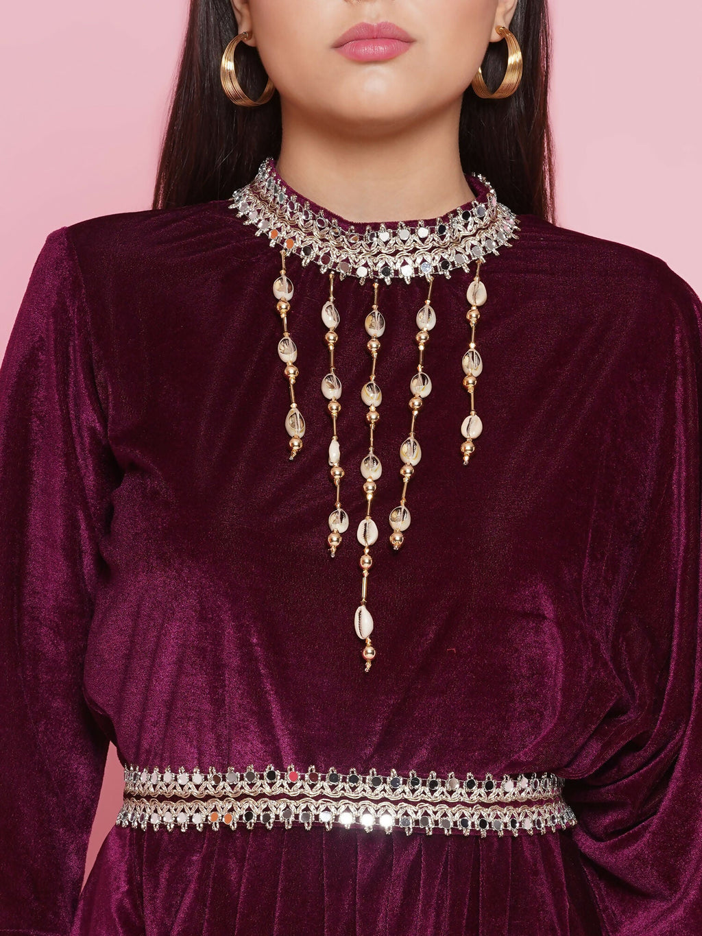 Wine Velvet Drape Kurta and Pant Set - Sophisticated Evening Wear