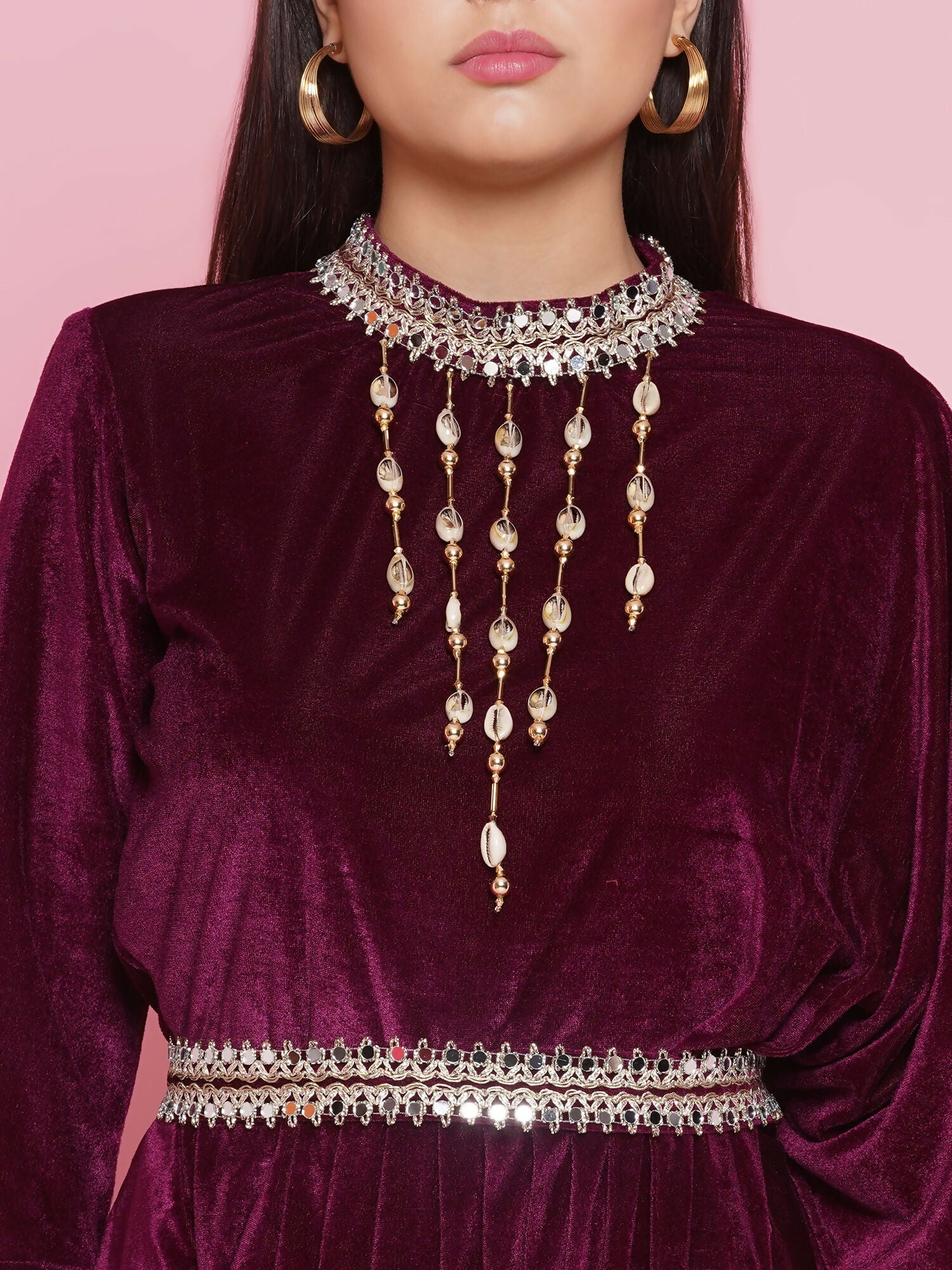 Wine Velvet Drape Kurta and Pant Set - Sophisticated Evening Wear