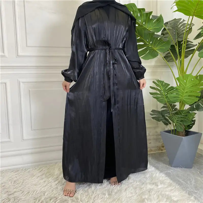 Shiny Silk Lace-Up Cardigan Robe