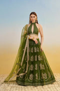 Aastha Fashion Mehandi Green Butterfly Net Lehenga Choli with intricate thread and sequence embroidery.