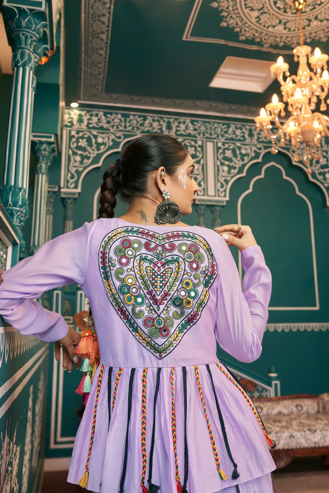 Lavender Poly Maska Silk Designer Navratri Lehenga Choli Set