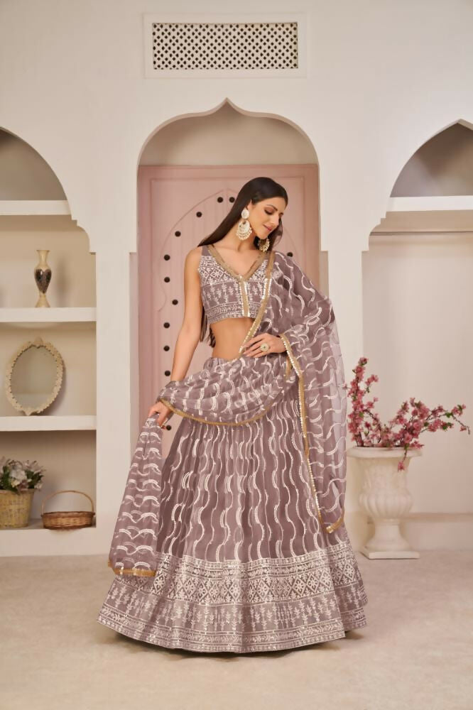 Onion Pink Butterfly Net Lehenga with Zari and Sandwich Sequence Work