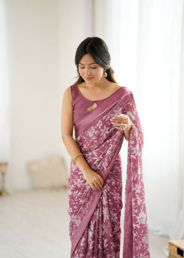 PR Fashion Bit Bright Moss Satin Patta Printed Saree